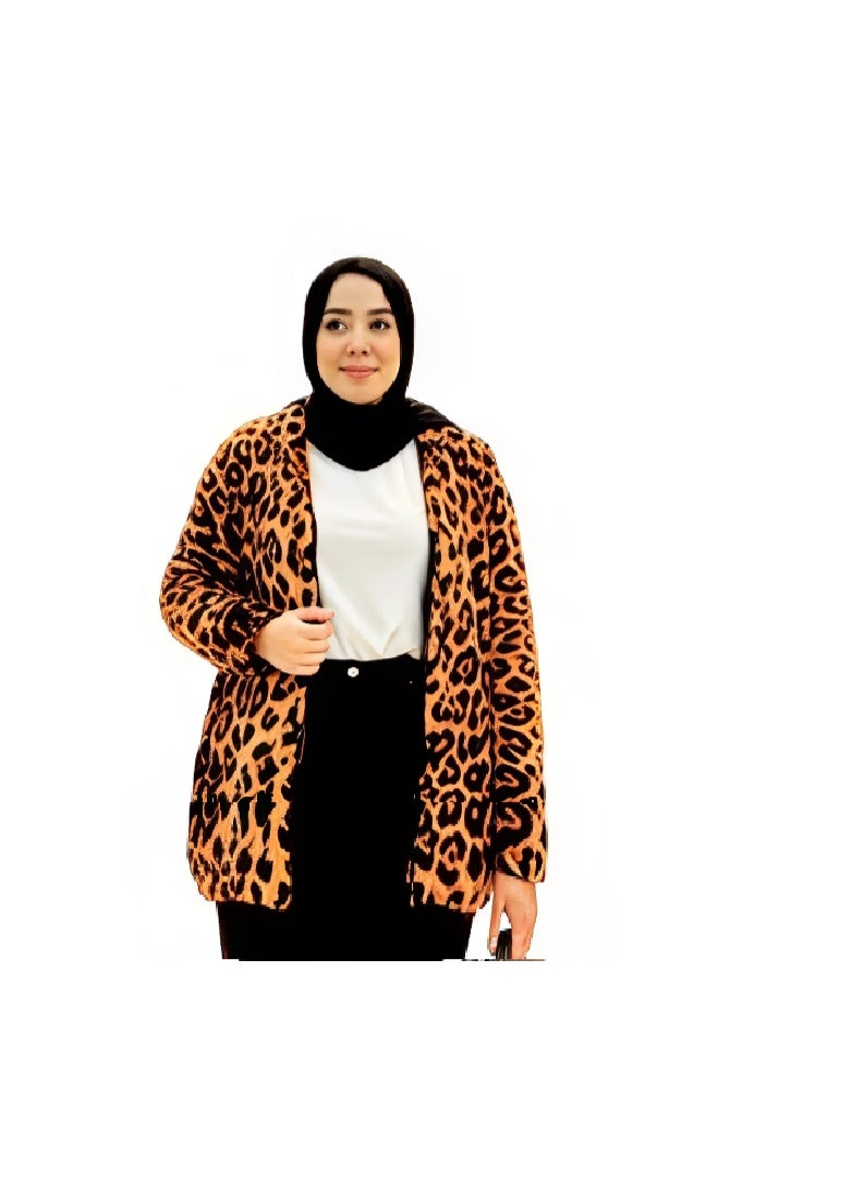 سترة نسائية بنمط الفهد، جاكيت طويل بطبعة حيوانية، ملابس خارجية كاجوال - Image 2